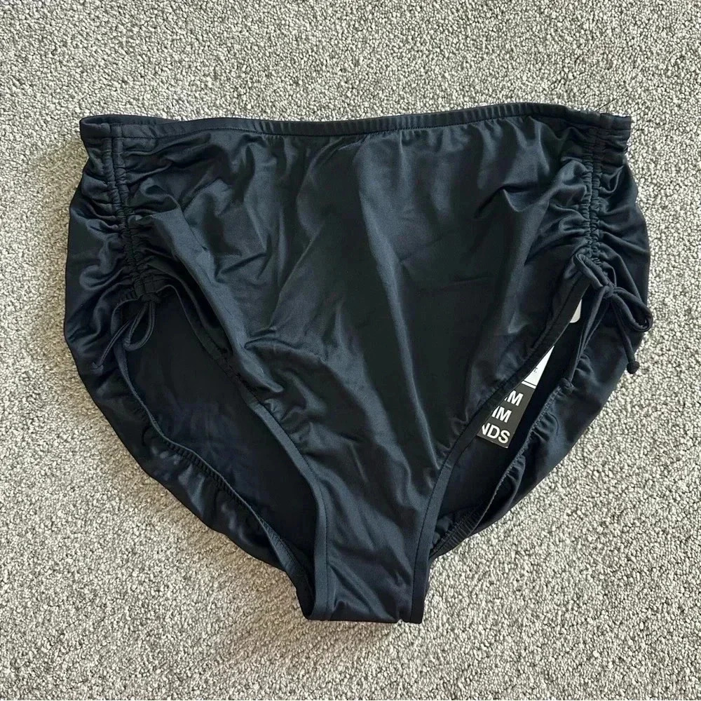 TRIMSHAPER Black Swimsuit Bottoms Size 16 #370007 Adjustable Sides High Waisted